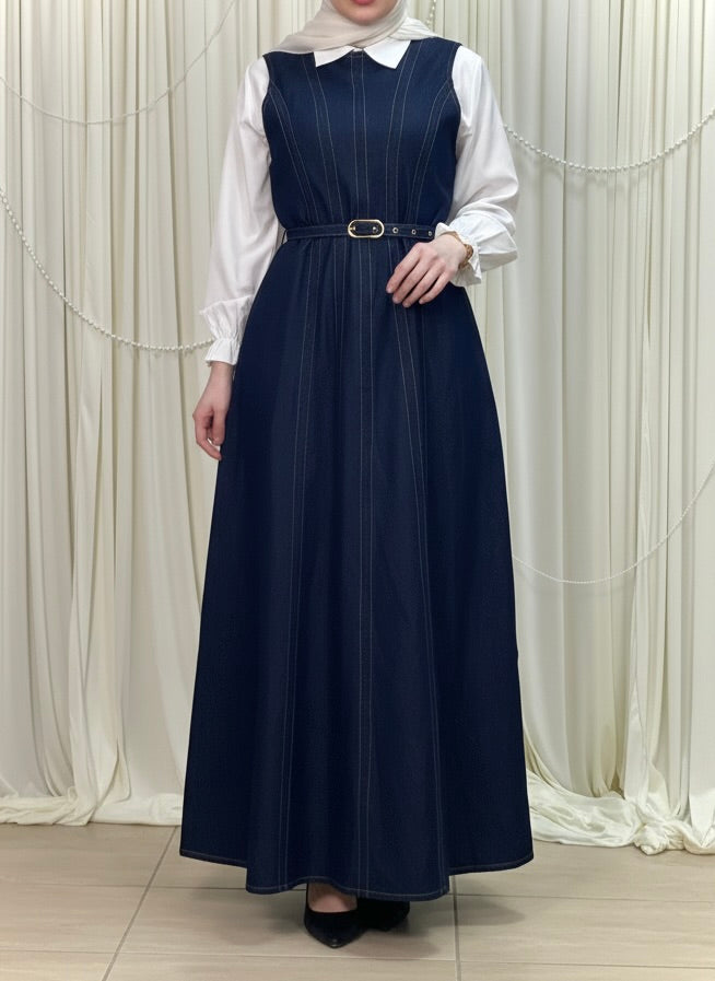 Sleeveless Denim Dress with Belt