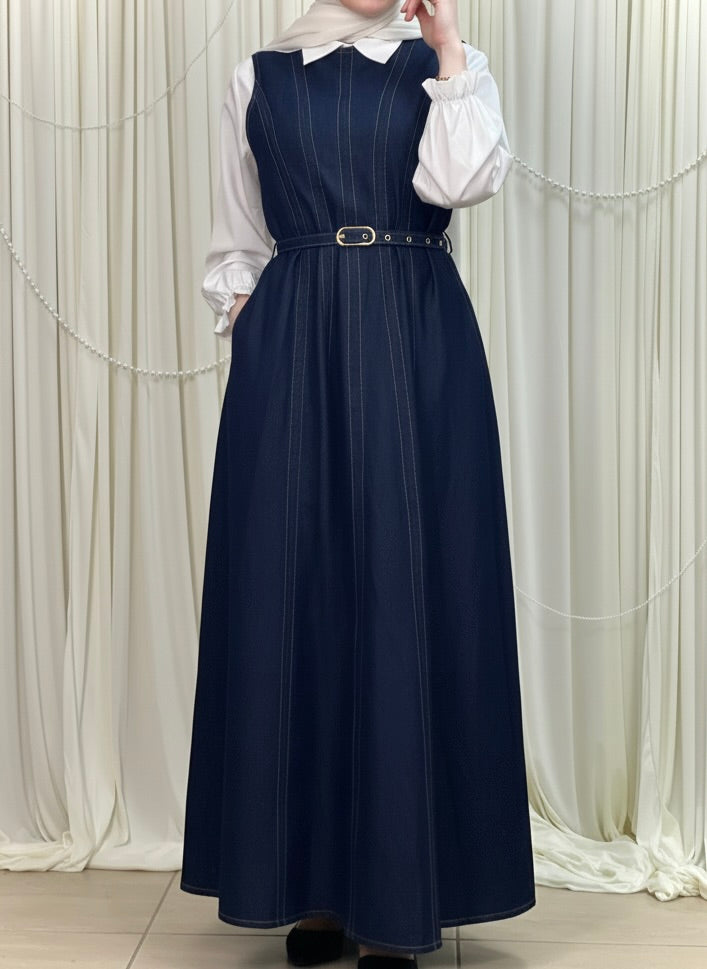 Sleeveless Denim Dress with Belt